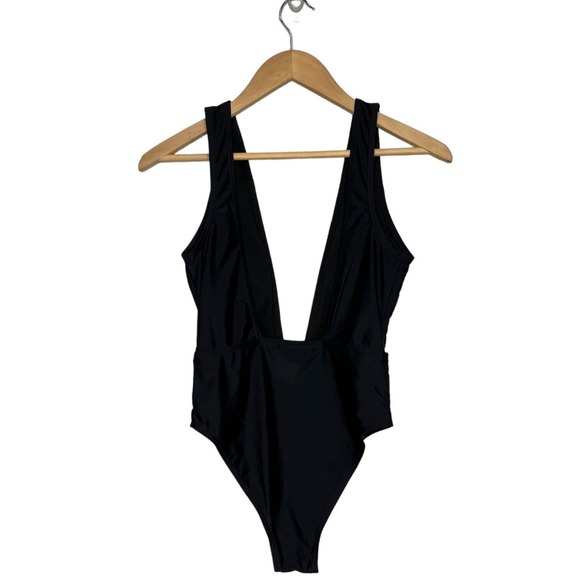 New Zaful Swimsuit Womens S High Cut Plunge Neck One Piece Sexy Black S - Picture 6 of 16